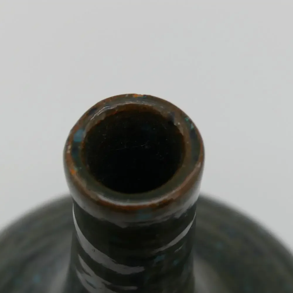 Studio Art Pottery Bottle Vase Green Blue Speckled Glaze Handmade Ceramic Decor